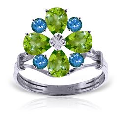 ALARRI 2.43 CTW 14K Solid White Gold Ring Natural Peridot Blue Topaz