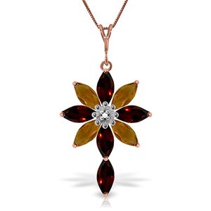 ALARRI 14K Solid Rose Gold Necklace w/ Diamond, Garnets & Citrines