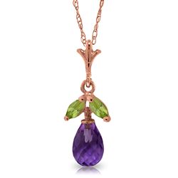 ALARRI 14K Solid Rose Gold Necklace w/ Purple Amethyst & Peridots