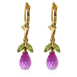 ALARRI 3.4 CTW 14K Solid Gold Leverback Earrings Pink Topaz Peridot