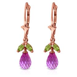 ALARRI 3.4 CTW 14K Solid Rose Gold Leverback Earrings Pink Topaz Peridot