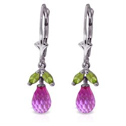 ALARRI 3.4 Carat 14K Solid White Gold Leverback Earrings Pink Topaz Peridot