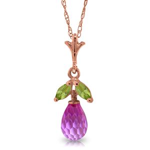 ALARRI 14K Solid Rose Gold Necklace w/ Pink Topaz & Peridots