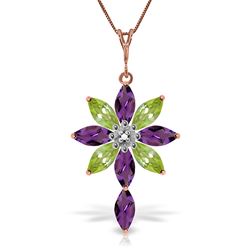 ALARRI 14K Solid Rose Gold Necklace w/ Diamond, Purple Amethyst & Peridot
