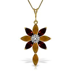 ALARRI 2 Carat 14K Solid Gold Necklace Diamond, Citrine Garnet