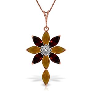 ALARRI 14K Solid Rose Gold Necklace w/ Diamond, Citrines & Garnets