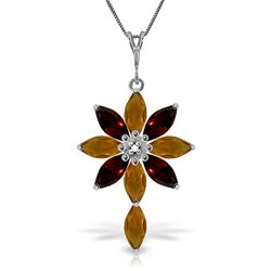 ALARRI 2 Carat 14K Solid White Gold Necklace Diamond, Citrine Garnet