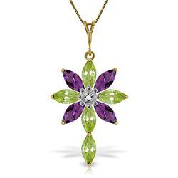 ALARRI 2 CTW 14K Solid Gold Necklace Diamond, Peridot Amethyst