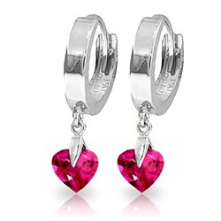 ALARRI 1.5 Carat 14K Solid White Gold Hoop Earrings Pink Topaz