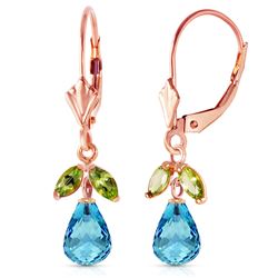 ALARRI 3.4 Carat 14K Solid Rose Gold Leverback Earrings Blue Topaz Peridot