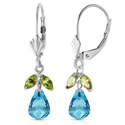 ALARRI 3.4 Carat 14K Solid White Gold Leverback Earrings Blue Topaz Peridot