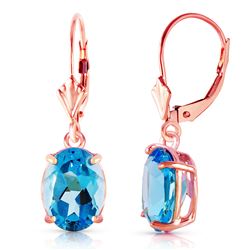 ALARRI 6.25 CTW 14K Solid Rose Gold Oval Blue Topaz Leverback Earrings