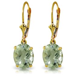 ALARRI 6.25 CTW 14K Solid Gold Leverback Earrings Checkerboard Cut Green Amethyst