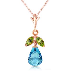 ALARRI 14K Solid Rose Gold Necklace w/ Blue Topaz & Peridots