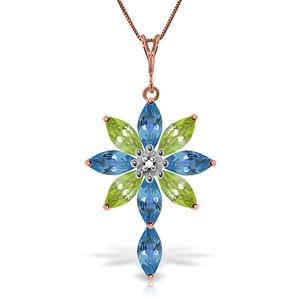ALARRI 14K Solid Rose Gold Necklace w/ Diamond, Blue Topaz & Peridots