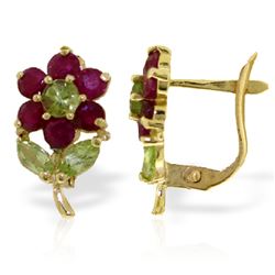 ALARRI 2.12 Carat 14K Solid Gold Flowers Stud Earrings Ruby Peridot