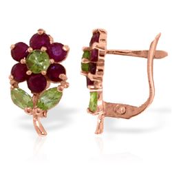 ALARRI 2.12 Carat 14K Solid Rose Gold Flowers Stud Earrings Ruby Peridot