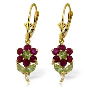 ALARRI 2.12 Carat 14K Solid Gold Flowers Earrings Ruby Peridot