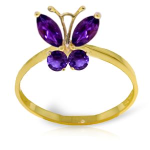 ALARRI 0.6 Carat 14K Solid Gold Butterfly Ring Natural Purple Amethyst