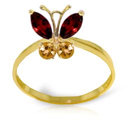 ALARRI 0.6 CTW 14K Solid Gold Butterfly Ring Garnet Citrine