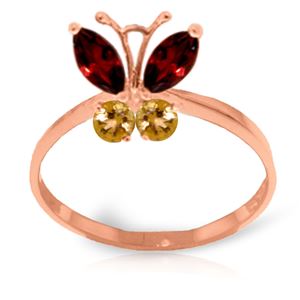ALARRI 0.6 Carat 14K Solid Rose Gold Butterfly Ring Garnet Citrine