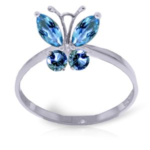 ALARRI 0.6 Carat 14K Solid White Gold Butterfly Ring Natural Blue Topaz