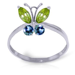 ALARRI 0.6 Carat 14K Solid White Gold Butterfly Ring Peridot Blue Topaz
