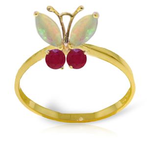 ALARRI 0.7 CTW 14K Solid Gold Butterfly Ring Opal Ruby