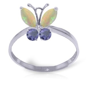 ALARRI 0.7 Carat 14K Solid White Gold Butterfly Ring Opal Tanzanite