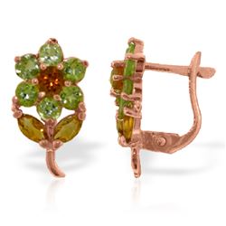 ALARRI 2.12 CTW 14K Solid Rose Gold Flowers Stud Earrings Peridot Citrine