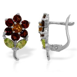 ALARRI 2.12 Carat 14K Solid White Gold Flower Stud Earrings Garnet, Citrine P