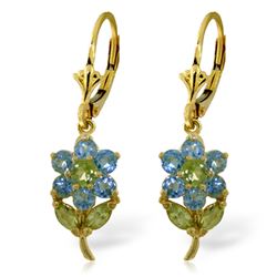 ALARRI 2.12 CTW 14K Solid Gold Flowers Earrings Blue Topaz Peridot