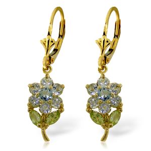ALARRI 2.12 Carat 14K Solid Gold Flowers Earrings Aquamarine Peridot
