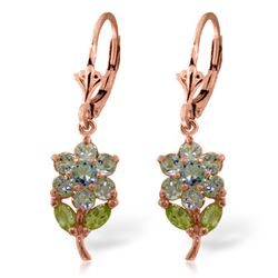 ALARRI 2.12 Carat 14K Solid Rose Gold Flowers Earrings Aquamarine Peridot