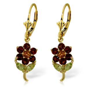 ALARRI 2.12 CTW 14K Solid Gold Flowers Earrings Garnet, Citrine Peridot
