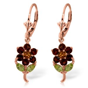 ALARRI 2.12 Carat 14K Solid Rose Gold Flowers Earrings Garnet, Citrine Peridot