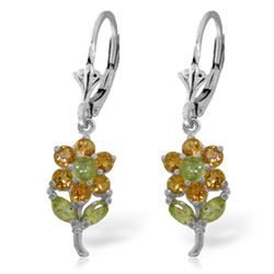 ALARRI 2.12 Carat 14K Solid White Gold Flowers Earrings Citrine Peridot