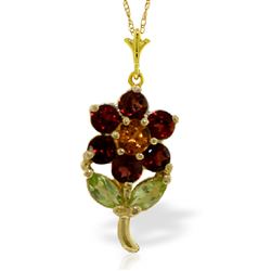 ALARRI 1.06 Carat 14K Solid Gold Flower Necklace Garnet, Citrine Peridot