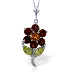 ALARRI 1.06 CTW 14K Solid White Gold Flower Necklace Garnet, Citrine Peridot