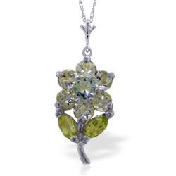 ALARRI 1.06 Carat 14K Solid White Gold Flower Necklace Aquamarine Peridot