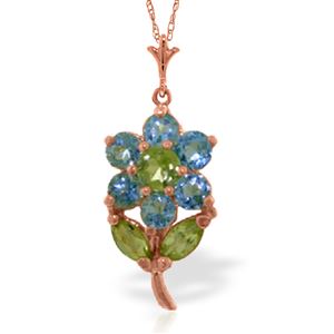 ALARRI 1.06 Carat 14K Solid Rose Gold Flower Necklace Blue Topaz Peridot