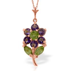 ALARRI 1.06 Carat 14K Solid Rose Gold Flower Necklace Purple Amethyst Peridot