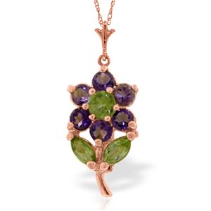 ALARRI 1.06 Carat 14K Solid Rose Gold Flower Necklace Purple Amethyst Peridot
