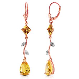 ALARRI 3.97 CTW 14K Solid Rose Gold Chandelier Earrings Diamond Citrine