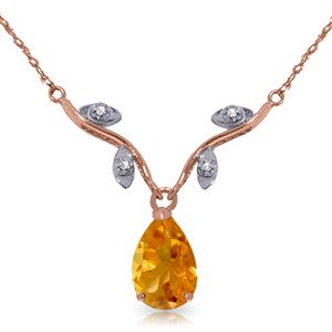 ALARRI 14K Solid Rose Gold Necklace w/ Natural Diamond & Citrine
