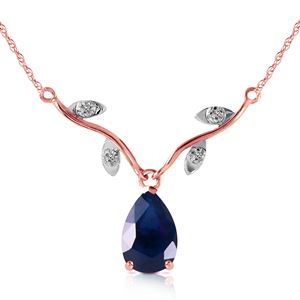 ALARRI 14K Solid Rose Gold Necklace w/ Natural Diamond & Sapphire