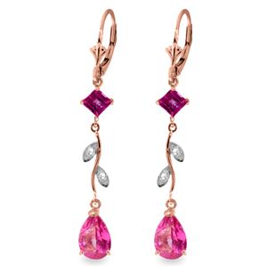 ALARRI 3.97 Carat 14K Solid Rose Gold Chandelier Earrings Diamond Pink Topaz