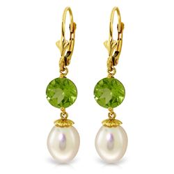 ALARRI 11.1 Carat 14K Solid Gold Palm Frond Peridot Pearl Earrings