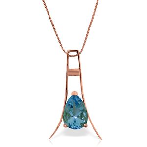 ALARRI 14K Solid Rose Gold Necklace w/ Natural Blue Topaz