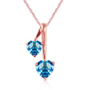 ALARRI 14K Solid Rose Gold Hearts Necklace w/ Natural Blue Topaz